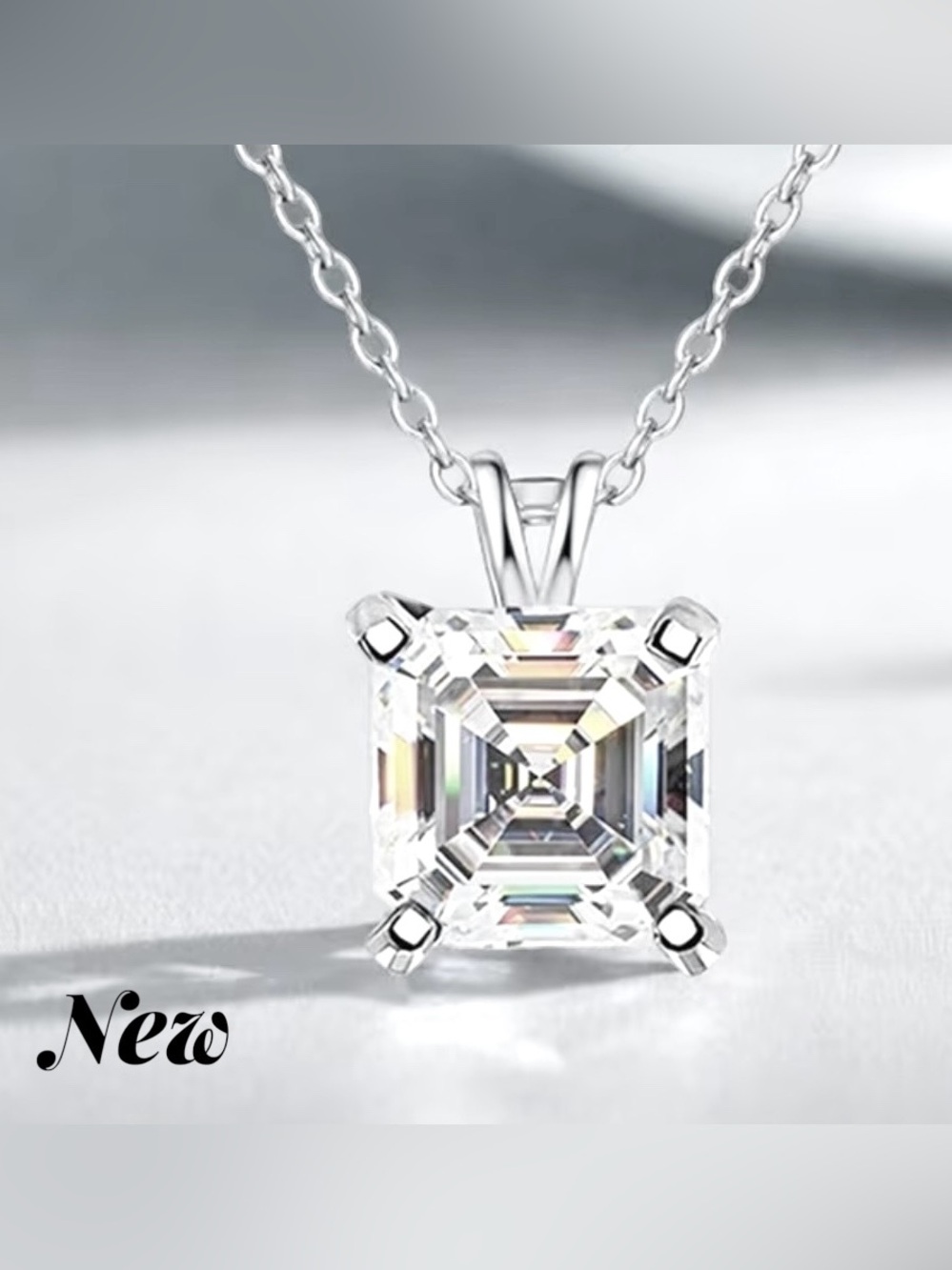 Moissanite Ascher Cut 2.5 Carat Pendant Necklace